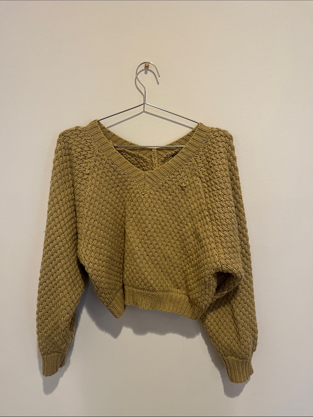 Fashion Nova Olive Green V-Neck Cable Knit Sweater
